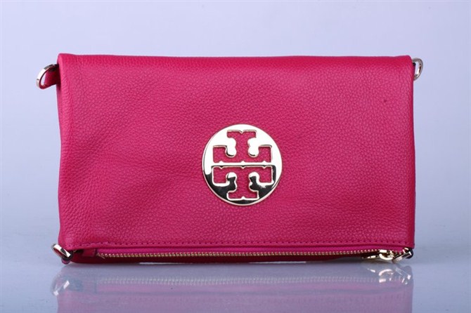 Tory Burch Crinkle Foldover Chain Clutch Rose